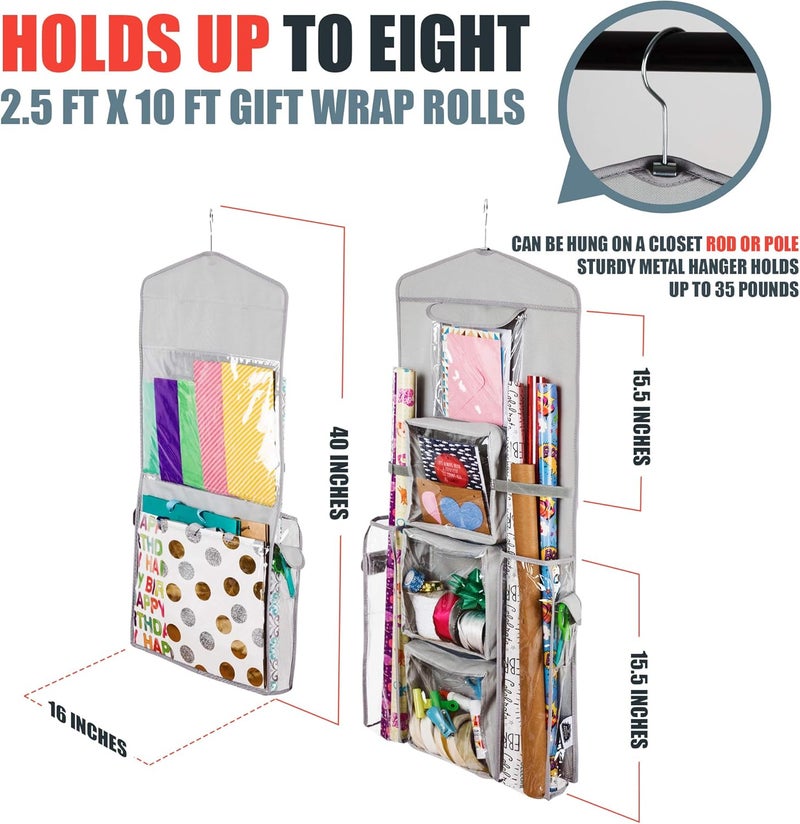 Regal Bazaar Double-Sided Hanging Gift Bag and Gift Wrap Organizer (Light Grey) - Image 3